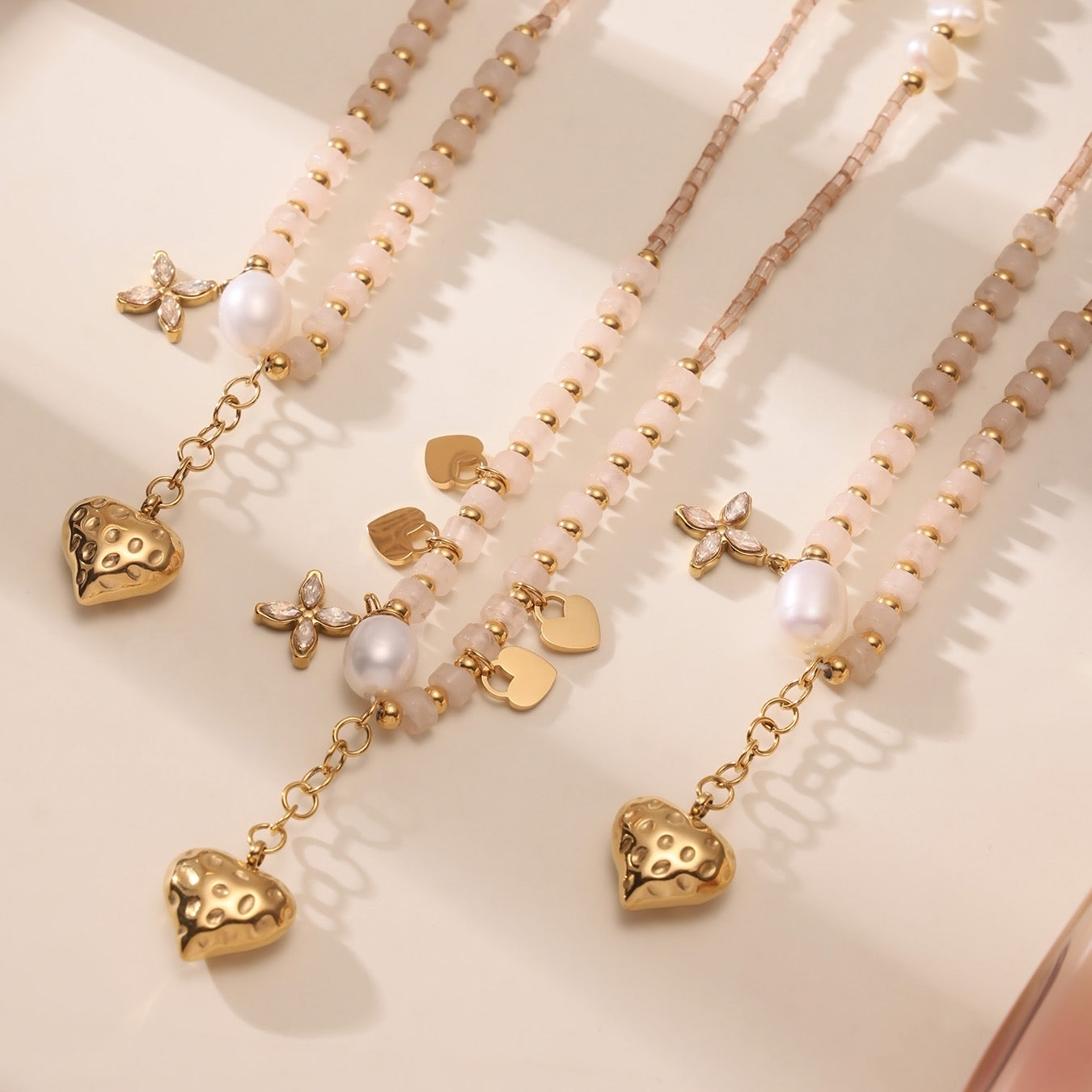 Tassel Heart Natural Stone Freshwater Pearl Clavicle Necklace