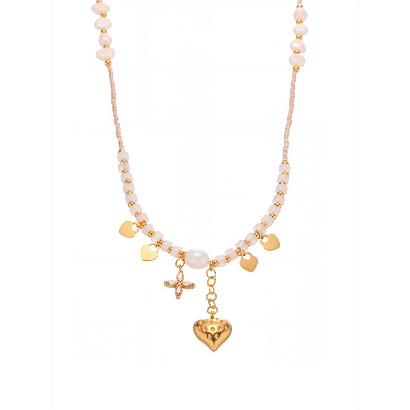 Tassel Heart Natural Stone Freshwater Pearl Clavicle Necklace