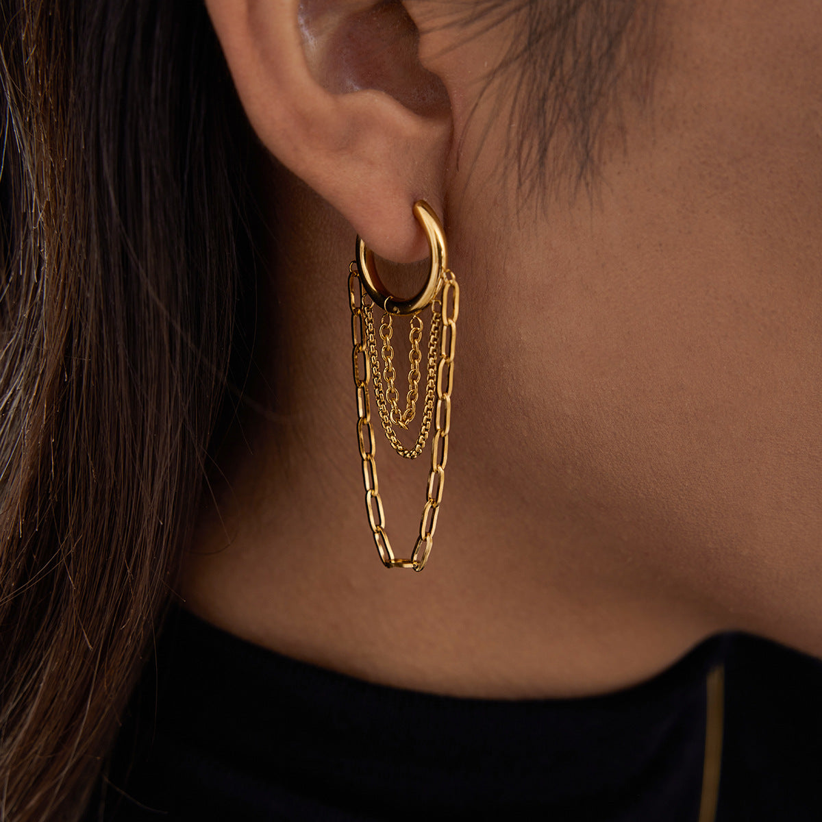Fashion gold tassels hoop earrings